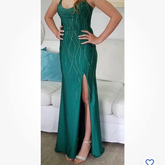 Formal Full Length Gown Prom Dress Green Strapless Satin 0 2 Bridesmaid Sweet 16 - Picture 7 of 8
